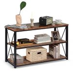 charaHOME 47" Sofa Table with Storage,3-Tier Industrial Console Entryway/Hallway Table Console TV Cabinet for Living Room, Open Bookshelf,Brown