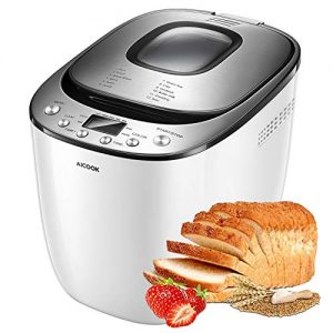 [2020 Upgraded] Automatic Bread Maker AICOOK, 2LB Programmable Bread Machine With LED Display, Visual Menu (12 Programs, 2 Loaf Sizes, 3 Crust Colors, 13 Hours Delay Timer, 1 Hour Keep Warm)