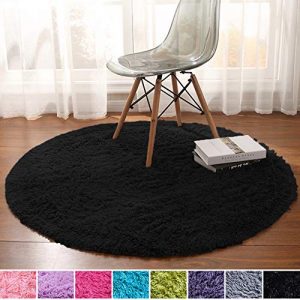 Noahas Luxury Round Rugs for Princess Castle Ultra Soft Play Tent Rug Circular Area Rugs for Kids Baby Bedroom Shaggy Circle Playhouse Carpet Nursery Rugs, 4 ft Diameter, Black