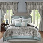 Madison Park Essentials Brystol 24 Piece Room in a Bag Faux Silk Comforter Jacquard Paisley Design Matching Curtains - Down Alternative Hypoallergenic All Season Bedding-Set, King, Teal