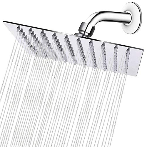HIGH PRESSURE Rain Shower head, NearMoon High Flow Stainless Steel 8 Inch Square ShowerHead, Pressure Boosting Design, Awesome Shower Experience Even At Low Water Flow (Chrome Finish)