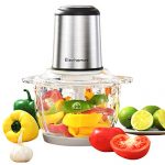 Electric Food Chopper & Meat Processor, Elechomes High Capacity 8-Cup BPA-Free Glass Bowl Blender Grinders for Onion Nuts, Clear Food Processing, 4 Detachable Dual Layer S-Blades with Protector, Stainless Steel Body, Free Bottom Anti-Slip Mat