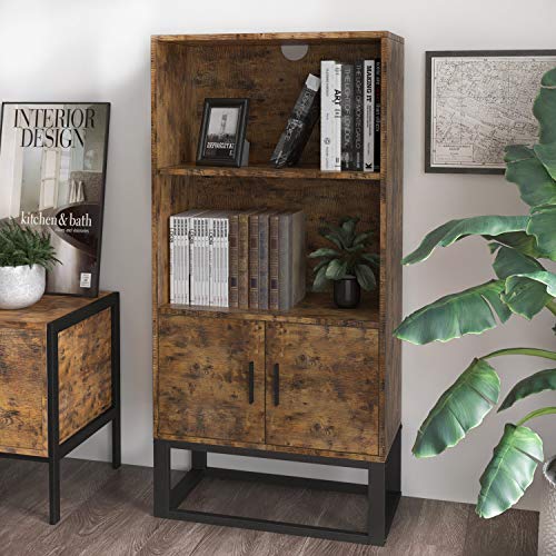 IRONCK Industrial Bookcase with Doors, Bookshelf 47.2 in Height IRONCK Industrial Bookcase with Doors, Bookshelf 47.2 in Height with 2 Shelves, Storage Cabinet for Books, Photos, Decorations, in Living Room, Office, Library,Vintage Brown.