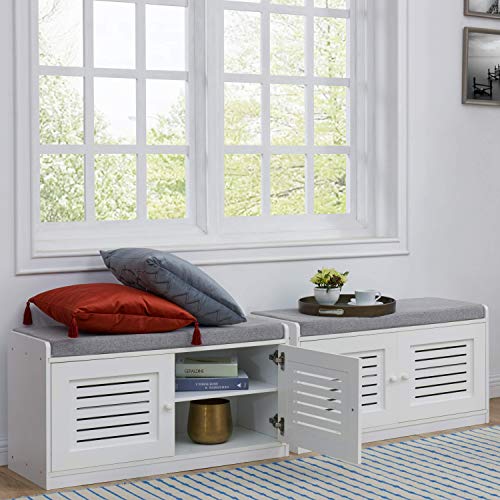Sturdis Shoe Storage Bench White - Cushion Seat Sturdis Shoe Storage Bench White - Cushion Seat - Adjustable Shelves - Soft-Close Hinges - for Comfort &amp; Style, Perfect for Entryway First Impression!.