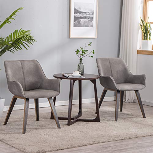 YEEFY Gray Leather Living Room Room Chairs with arms Contemporary Living Room Chairs Set of 2 (Ashen)