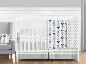 Grey, Navy Blue and Mint Woodland Arrow 4 Piece Baby Boy or Girl Crib Bed Bedding Set