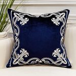 Avigers 20 x 20 Inch European Cushion Cover Luxury Velvet Home Decorative Embroidery Petunias Pillow Case Pillowcase for Sofa Chair Bedroom Living Room, Navy Blue