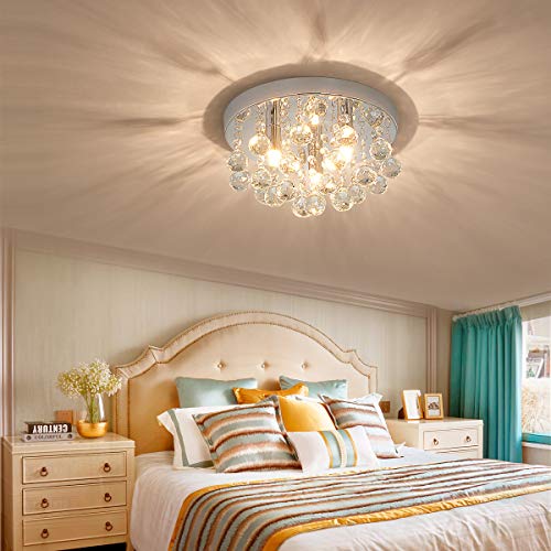 PUSU Crystal Chandeliers Lighting in Mini Modern Style Flush Mount Ceiling Light 3-Light Crystal Ceiling Lamp Fixture with G9 Lamp Holder for Hallway Bedroom Living Room Kitchen Dining Room.