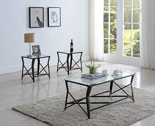 Kings Brand Furniture Kings Brand Furniture-3-Piece Occasional Set-Coffee 2 End Tables-Metal & Glass, Bronze
