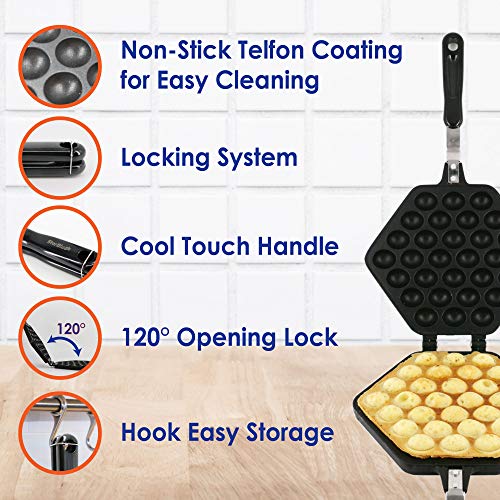 Bubble Waffle Maker Pan by StarBlue with FREE Recipe ebook and Tongs Bubble Waffle Maker Pan by StarBlue with FREE Recipe ebook and Tongs - Make Crispy Hong Kong Style Egg Waffle in 5 Minutes.