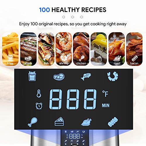 Air Fryer, Bagotte Large 5.8QT Air Fryers, 1700W Stainless Steel Air Fryer, Bagotte Massive 5.8QT Air Fryers, 1700W Stainless Metal Electrical Air Fryer Oven Oilless Cooker, 360°Circulation Sizzling Air System, Nonstick Basket, Knob Controls &amp; Contact Display, 100 Recipes.