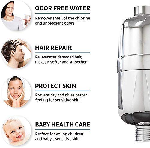 Experience Pure Bliss with the Luxury Filtered Shower Head Set - 17 Stage Shower Filter for Hard Water, Say Goodbye to Dry Skin and Hair - Universal Fit for All Shower Types, Easy Installation, High Output Showerhead Filter Indulge in the ultimate shower experience with the Luxury Filtered Shower Head Set. As a devoted user, I can confidently say this shower filter has transformed my bathing routine. The 17-stage filtration ensures the water is free from unpleasant odors, fluoride, chlorine, and heavy metals, resulting in incredibly soft water that inhibits scale growth in the tub. The benefits extend to the entire family, protecting us from dry skin and hair caused by hard water. With radiant skin, silky hair, and a delightful shower experience, this filter is a must-have for everyone, including children and pets. The easy installation and universal fit make it a hassle-free upgrade for any shower type. Say goodbye to water pressure concerns and hello to a revitalizing shower every time.