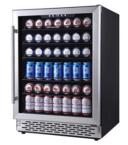 Phiestina 24 Inch Beverage Cooler Refrigerator - 175 Can Built-in or Free Standing Beverage Fridge with Glass Door for Soda Beer or Wine - Drink Fridge For Home Bar or Office