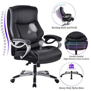 REFICCER Big & Tall High Back Executive Office Chair - Bonded Leather Ergonomic Computer Desk Swivel Chair with Tilt Function, Thick Padding Headrest and Armrest