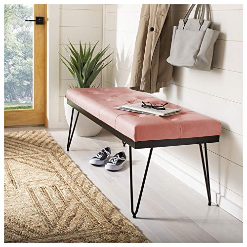 GIA Velvet Tufted Bench, Brushed Pink Seat/Black Metal Frame for Bedroom and Hallway