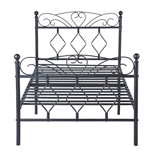 Symylife SYMY Twin Bed Frame, No Box Spring Needed Symylife SYMY Twin Mattress Body, No Field Spring Wanted,Mattress Basis Sturdy Steel Legs, Two Lovely Headboards and Steel Metal Help for Bed room Residing Room,Black.
