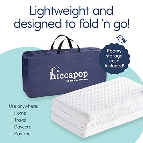 hiccapop Tri-fold Pack n Play Mattress Pad with Firm hiccapop Tri-fold Pack n Play Mattress Pad with Agency (for Infants) &amp; Mushy (Toddlers) Sides | Moveable Foldable Playard Mattress, Playpen Mattress for Pack and Play Crib | Consists of Carry Case.