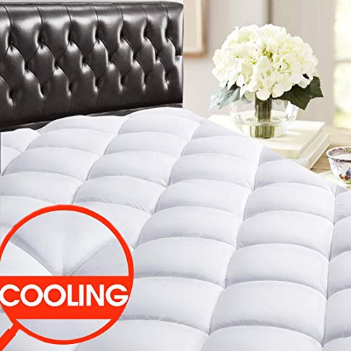 SOPAT Queen Reversible Mattress Pad Cover Quilted Fitted Cooling Mattress Topper Pillow Top with Down Alternative Fill (8-21" Fitted Deep Pocket) for All Season