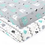 BROLEX Stretchy Fitted Crib Sheets Set 2 Pack Portable Crib Mattress Topper for Baby Boys Girls,Ultra Soft Jersey,Full Standard,Elephant & Whale