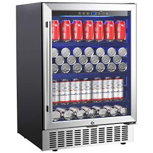 Aobosi 24 Inch Beverage Cooler, 164 Cans Freestanding and Built-in Beverage Refrigerator with Advanced Cooling System, Adjustable Shelf, Energy Saving, Ideal for Soda, Water, Beer, Wine
