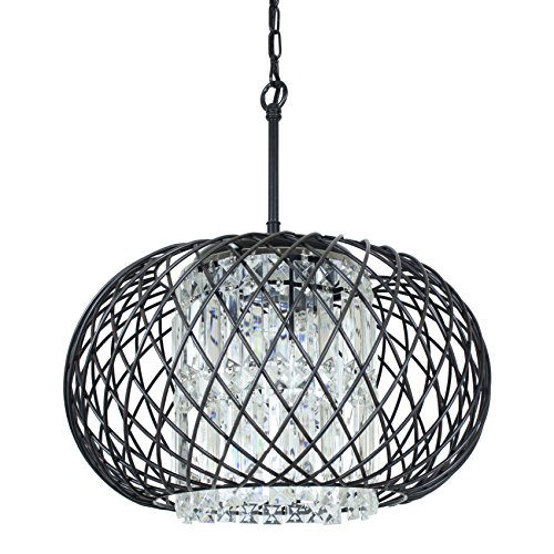 Edvivi 3-Lights Antique Black Round Drum Shade Crystal Chandelier Ceiling Fixture | Contemporary Lighting