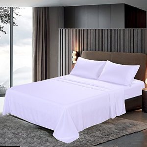 htovila 110 GSM Bed Sheet Set, Pillowcases Set- Wrinkle, Fade, Stain Resistant, Luxury Soft and Comfortable Bedding Set 4 Piece(White, Queen)