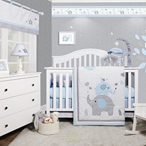 GEENNY OptimaBaby Blue Grey Elephant 6 Piece Baby Nursery Crib