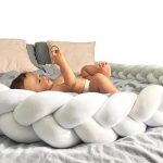LOAOL Baby Crib Bumper Knotted Braided Plush Nursery Cradle Decor Newborn Gift Pillow Cushion Junior Bed Sleep Bumper (4 Meters, White)