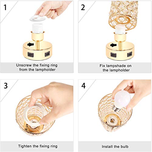 Crystal Table Lamp, Gold Lamp Sets, USB Desk Lamp with USB Charging Ports Crystal Desk Lamp, Gold Lamp Units, USB Desk Lamp with USB Charging Ports, Bedside Lights with Steel Base, Ornamental Lamp Trendy Nightstand Lamp for Bed room, Dwelling Room, Residence Workplace(Set of two).