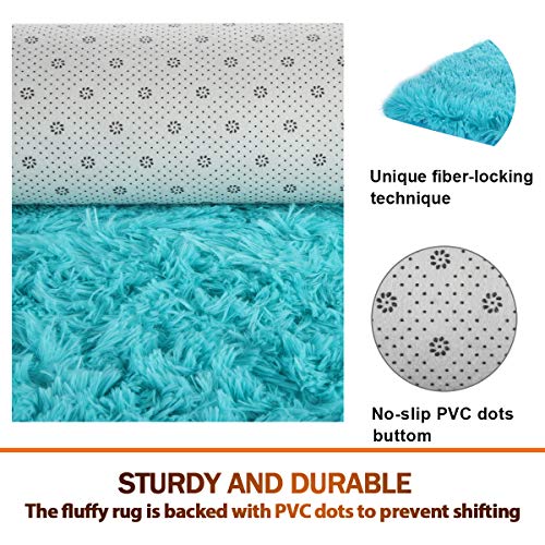 Noahas Super Soft Modern Shag Area Rugs Fluffy Living Room Noahas Tremendous Mushy Trendy Shag Space Rugs Fluffy Dwelling Room Carpet Cozy Bed room Dwelling Embellish Flooring Youngsters Taking part in Mat Four Ft by 5.three Ft, Blue.