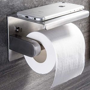 YIGII Toilet Paper Holder - Stainless Steel Toilet Paper Roll Holder with Shelf Wall Mounted for Bathroom Brushed