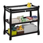 Kealive Baby Changing Table, Infant Diaper Changing Table Natural Wood 2 Fixed Shelves Storage, Nursery Station with Changing Pad and Safety Belt, BPA Free, 37.4"L x 18.9"W x 35.8"H, Black
