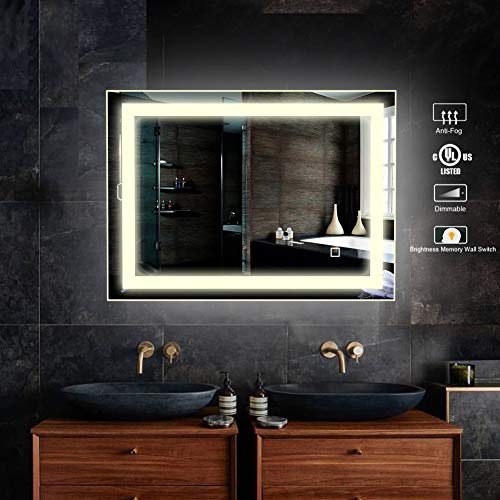 HAUSCHEN HOME LED Lighted Vanity Bathroom Mirror HAUSCHEN HOME LED Lighted Self-importance Lavatory Mirror, Wall Mounted + Anti Fog &amp; Dimmer Contact Swap + UL Listed + IP44 Waterproof + 3000Ok Heat + CRI&gt;90 + Vertical&amp;Horizontal.