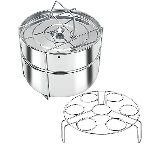 Stackable Stainless Steel Pressure Cooker Steamer Insert Pans with Sling and egg rack - For hot pots - Food Steamer for cooking (6 Quart)