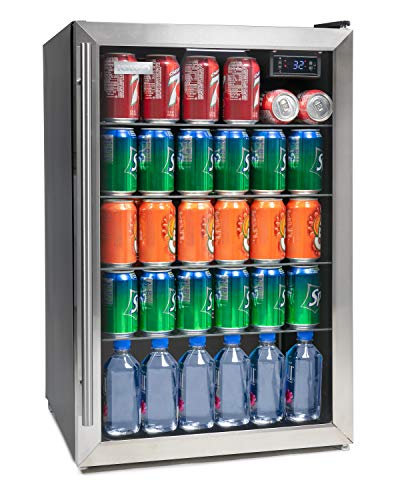 Igloo IBC41SS 180-Can Capacity Beverage Refrigerator and Cooler For Soda, Beer, Wine and Water LED-Lighted Digitally Controlled Double Pane Glass Door, Stainless Steel