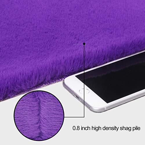 LIVEBOX Faux Rabbit Fur Area Rug, Luxury Kids Play Mat LIVEBOX Fake Rabbit Fur Space Rug, Luxurious Youngsters Play Mat 3' x 5' Trendy Fluffy Throw Shag Rugs Plush Childrens Carpet for Bed room Dwelling Room Nursery Decor Finest Bathe Present (Purple).