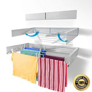 Step Up Laundry Drying Rack - Wall Mounted - Retractable - Clothes Drying Rack Collapsible Folding Indoor or Outdoor – Space Saver Compact Sleek Design, 60lbs Capacity, 20 Linear Ft (White)