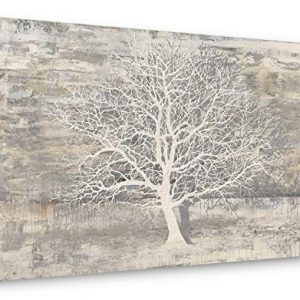 Yihui Arts Abstract Tree Canvas Wall Art: Large White Shadow Tree Picture Painting Print for Bedroom Modern Horizontal Wall Decor Idea Designs (Gray, 36Wx48L)