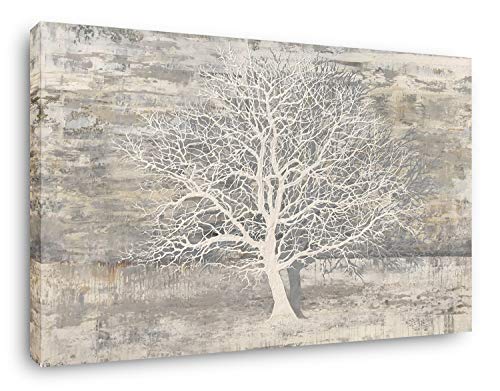 Yihui Arts Abstract Tree Canvas Wall Art: Large White Shadow Tree Picture Painting Print for Bedroom Modern Horizontal Wall Decor Idea Designs (Gray, 36Wx48L)