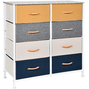 WAYTRIM 4-Tier Wide Drawer Dresser, Storage Unit with 8 Easy Pull Fabric Drawers and Metal Frame, Wood Top, Organizer Unit for Bedroom, Hallway, Entryway, Closets - Orange, Blue, Gray