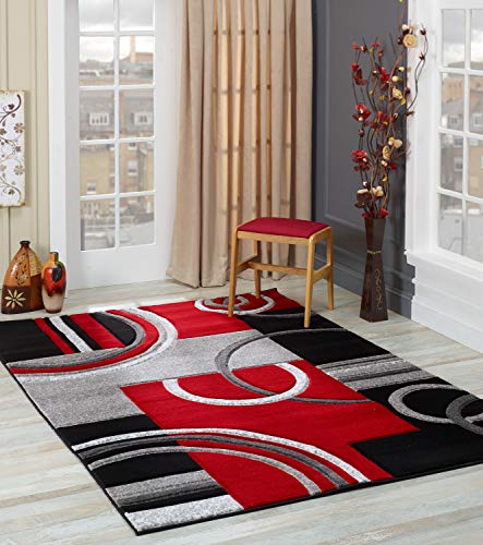 GLORY RUGS Area Rug Modern 5x7 Red Soft Hand Carved Contemporary Floor Carpet with Premium Fluffy Texture for Indoor Living Dining Room and Bedroom Area