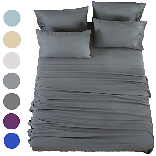 SONORO KATE Bed Sheets Set Sheets Microfiber Super Soft 1800 Thread Count Luxury Egyptian Sheets 16-Inch Deep Pocket Wrinkle Fade and Hypoallergenic - 6 Piece (Queen, Dark Grey)