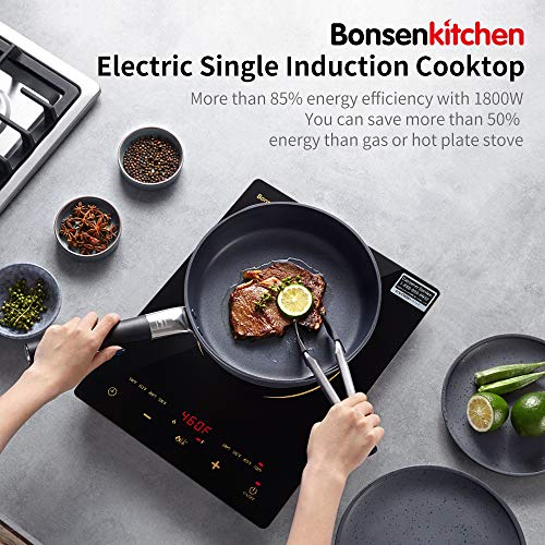 Bonsenkitchen 1800W Portable Induction Cooktop Bonsenkitchen 1800W Moveable Induction Cooktop w ETL &amp; FCC Accredited, Electrical Single Countertop Burner with LCD Contact Display Sensor and Digital Timer.