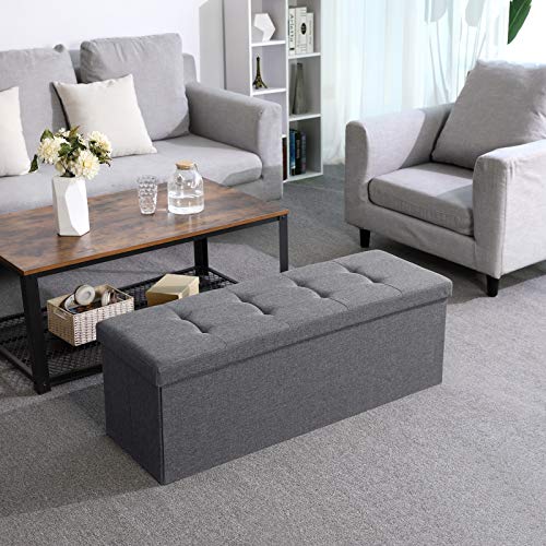 SONGMICS Folding Storage Ottoman Bench, Foot Rest SONGMICS Folding Storage Ottoman Bench, Foot Rest, Stool, Storage Chest with Wooden Divider, Holds up to 660 lb, Dark Grey ULSF77K.