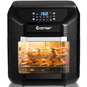 COSTWAY 10.6 QT Electric Air Fryer Toaster Oven, 7-in-1 Kitchen Pizza Air Oven with Rotisserie, Multifunctional Cooking Oven, Oil Less Cooker, with Intelligent Screen, Auto Shut-Off Function, w/ Dishwasher-Safe Accessories (Black)