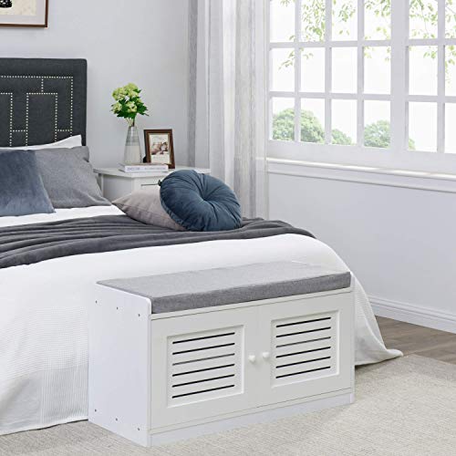 Sturdis Shoe Storage Bench White - Cushion Seat Sturdis Shoe Storage Bench White - Cushion Seat - Adjustable Shelves - Soft-Close Hinges - for Comfort &amp; Style, Perfect for Entryway First Impression!.