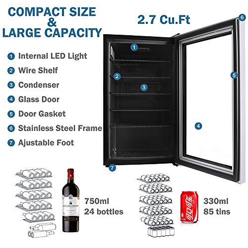 24 Bottles Wine Cooler - Compressor Chiller Cellar 24 Bottles Wine Cooler - Compressor Chiller Cellar - Freestanding Single Zone Fridge for Wines, Champagne - with Digital Temperature Show and Double-layered Glass Door.