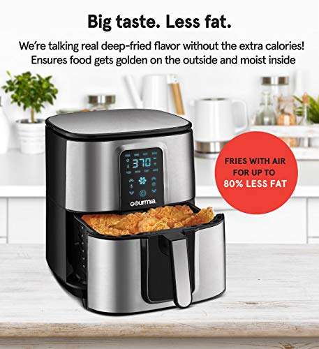 Gourmia Stainless Steel Digital Air Fryer- No Oil Healthy Frying Gourmia GAF735 Stainless Metal Digital Air Fryer- No Oil Wholesome Frying - Show with eight Presets - 1700 Watt - 7 Qt Pan with Pop-out Basket - Recipe Ebook Included.