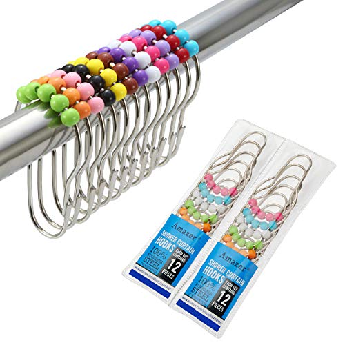 Amazer 2 Pack Shower Curtain Hooks Rings, Stainless Steel Rust-Resistant Shower Curtain Rings and Hooks-Set of 24-Colorful