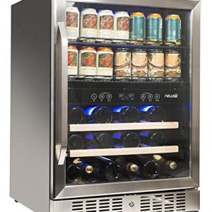 NewAir Beverage Cooler 22 Bottle and 70 Can Capacity Dual Zone Built in Refrigerator for Soda Beer or Wine, AWB-400DB Stainless Steel